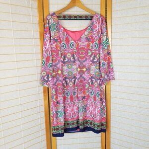 Laundry by Shelli Segal Calypso Shift Dress Colorful Bright 3/4 Sleeves Size L